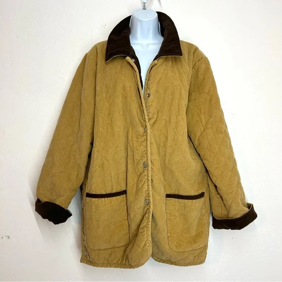 Denim&Co Vtg 90s Barn Jacket Reversible Brown Quilted and Tan Corduroy Size L - Picture 2 of 11